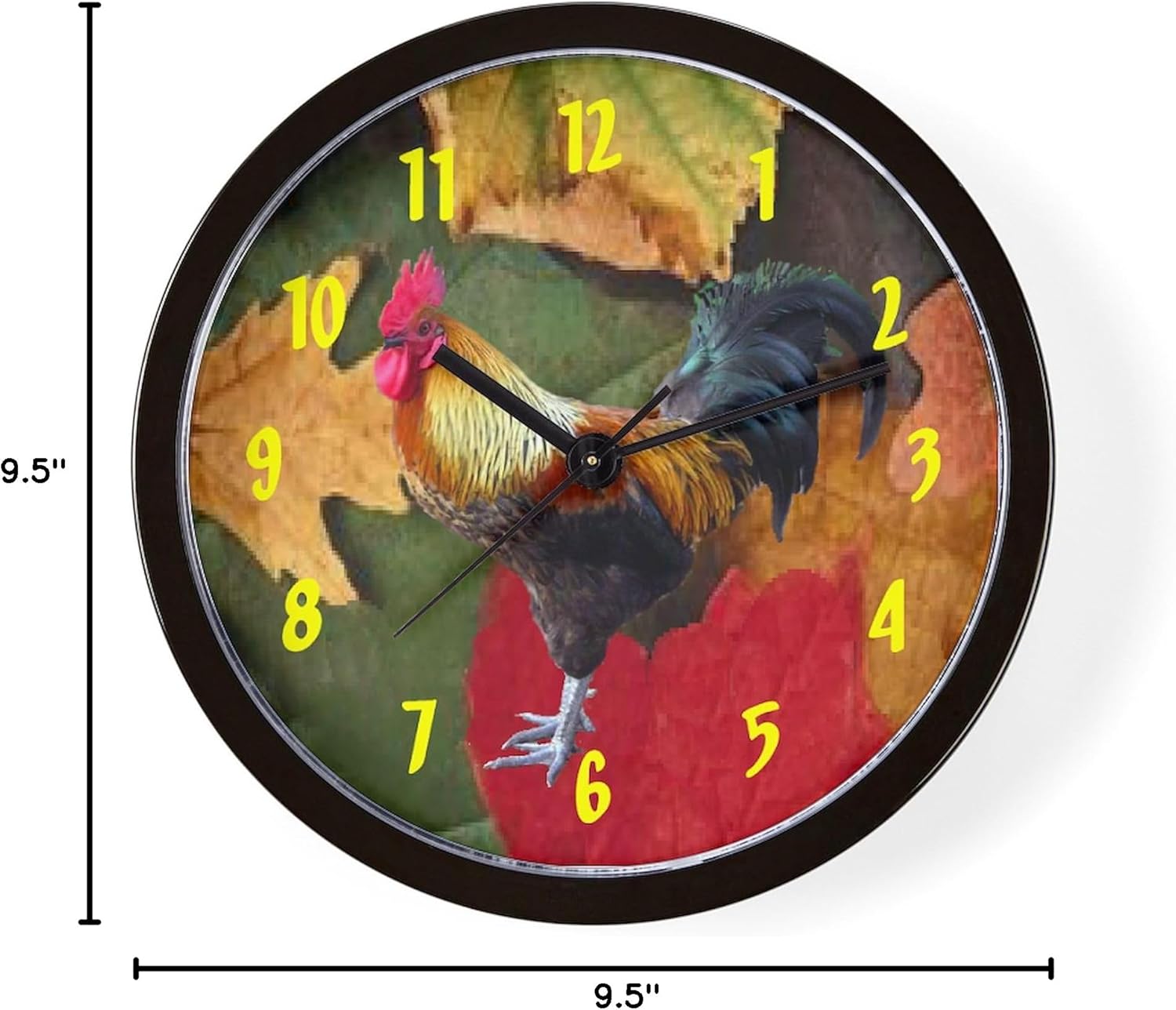 CafePress Rooster Leaves Wall Clock 10inch 10" Wall Clock for Livingroom, Kitchen, or Office