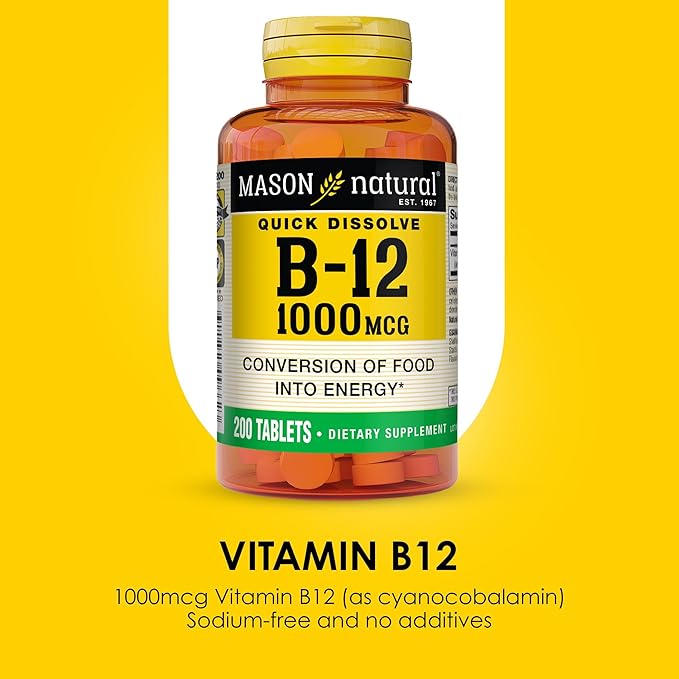 MASON NATURAL B12 1000 mcg Tabletas de Disolución Rápida 200 Unidades miniatura 4