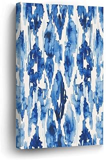 Indigo Gem Ikat Canvas Wall Art Canvas Paintings Modern Wall Paintings for Bedroom Living Room Kitchen Bathroom New Home Decor Ready to Hang - 16x24in