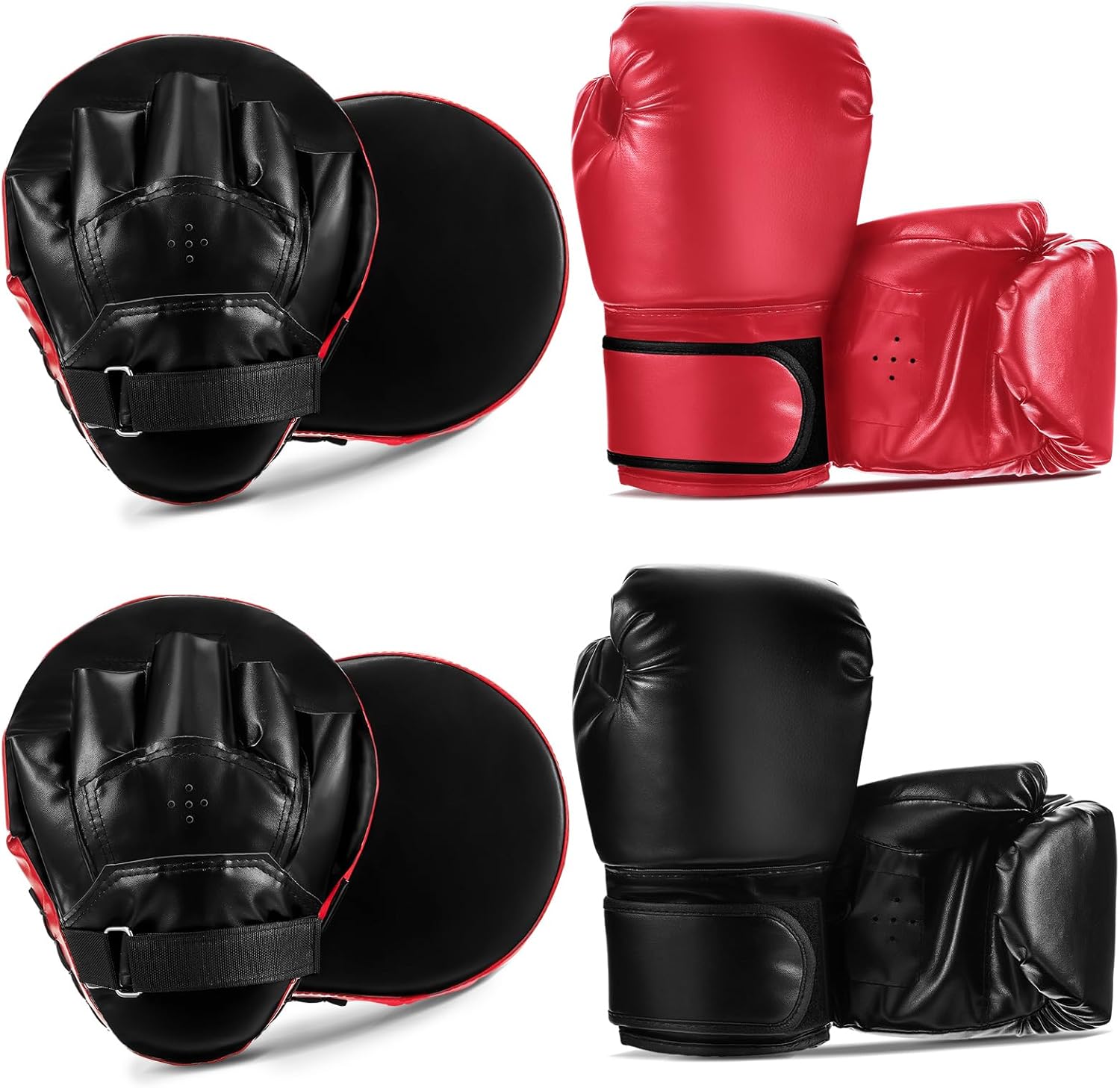4-in-1 2 Pairs 8 oz Boxing Gloves and 4 Pcs Punching Mitts Set for Kids Men Women, Boxing Gloves Pads Equipment Set for Training Kickboxing MMA Karate Muay Thai Martial Arts