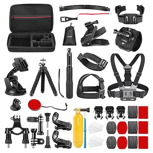 NEEWER Kit de Accesorios para Cámara de Acción 50 en 1 Compatible con GoPro Hero 12 11 10 9 DJI OSMO 4 3 2 Insta360 X3 X2 GO 3 SJCAM DBPOWER AKASO VicTsing APEMAN WiMiUS QUMOX Lightdow Campark Sony