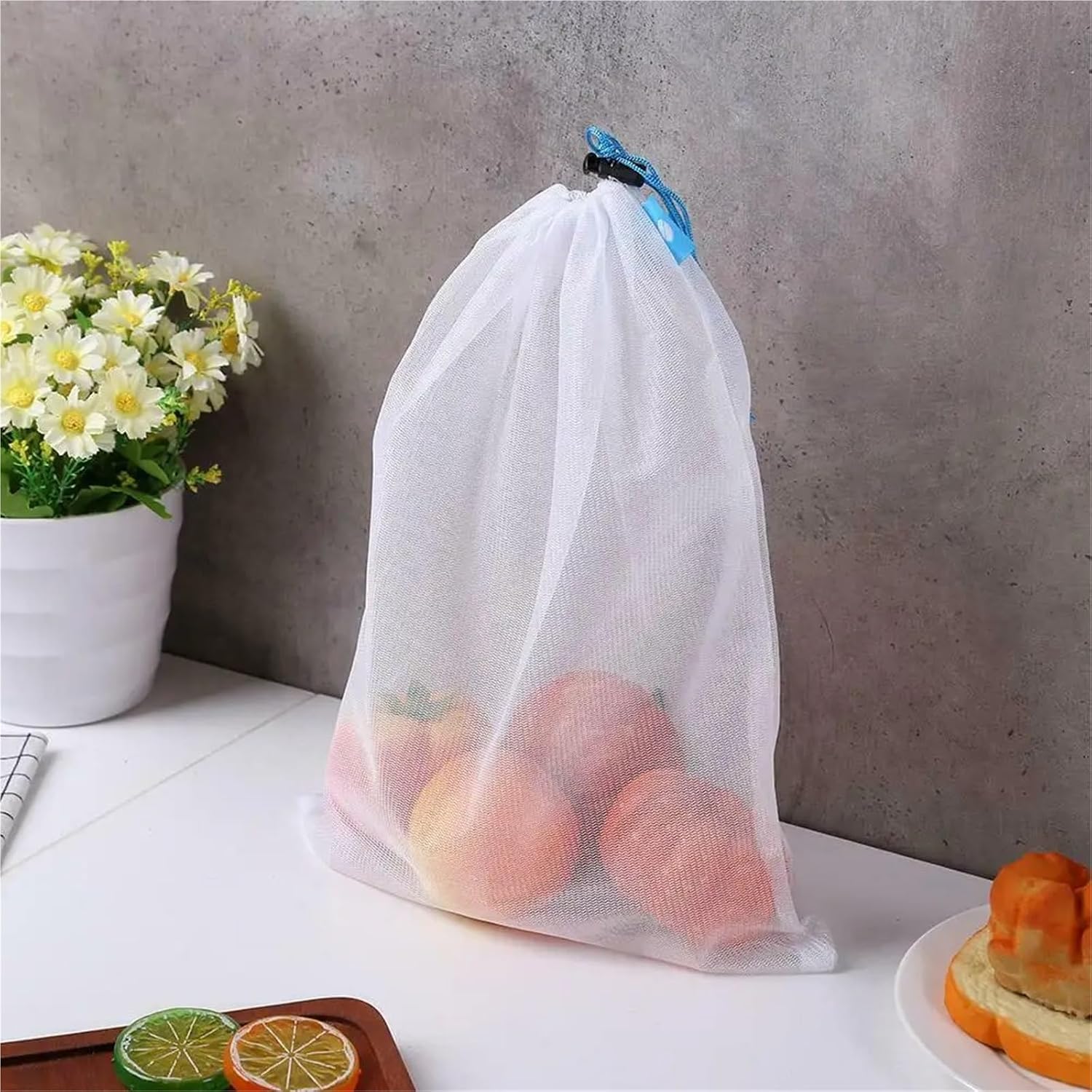 Mesh Produce Bags 20 Pcs Fruit Vegetable Storage Bags Washable Reusable Net Mesh Kitchen Food Organizer