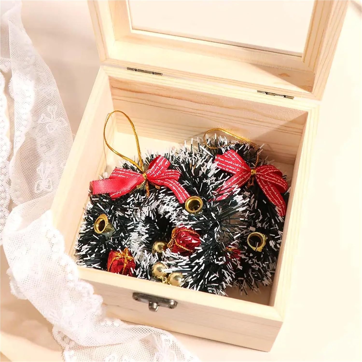 Wooden Storage Box with Hinged Lid 6pcs Rectangular Wooden Storage Box with Glass Lid, Retro Jewelry Organizer Dustproof Display Case image 4