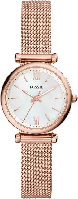Fossil Carlie Montre en acier inoxydable quartz pour femme, Glitz or rose, Mouvement à quartz régulier