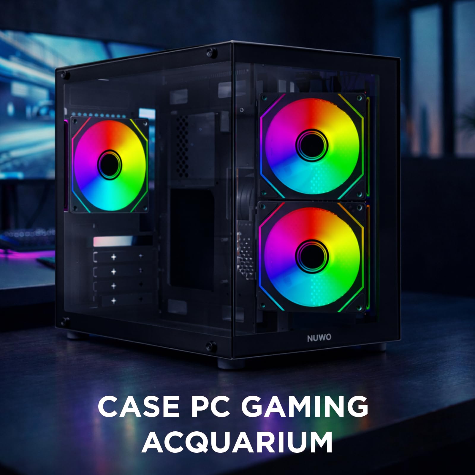 Nuwo Vitra BK100 | Case PC Gaming Micro-ATX Nero | Doppia Camera PSU Nascosto | 3 Ventole ARGB 120mm | Doppio Vetro Temperato Panoramico | Airflow | USB 3.0