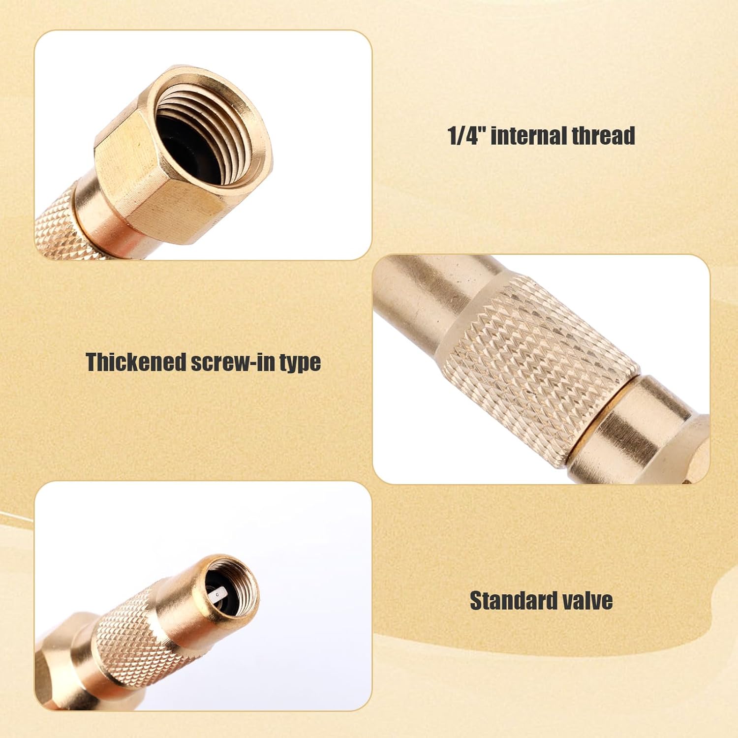 Gosknor 2pcs Heavy Duty Brass Air Nozzle with Quick Connector, 1/4" Internal Thread Screw On Air Chuck Wist-on Chucks for Valve 360 Rotation Accessories for Tire Inflator Gauge Compressor
