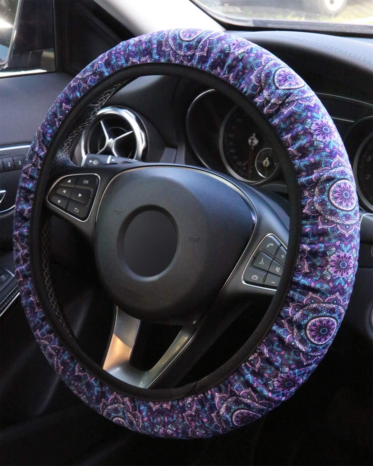 YR Universal Steering Wheel Covers, Cute Car Steering Wheel Cover for Women and Girls, Car Accessories for Women, Purple Lotus