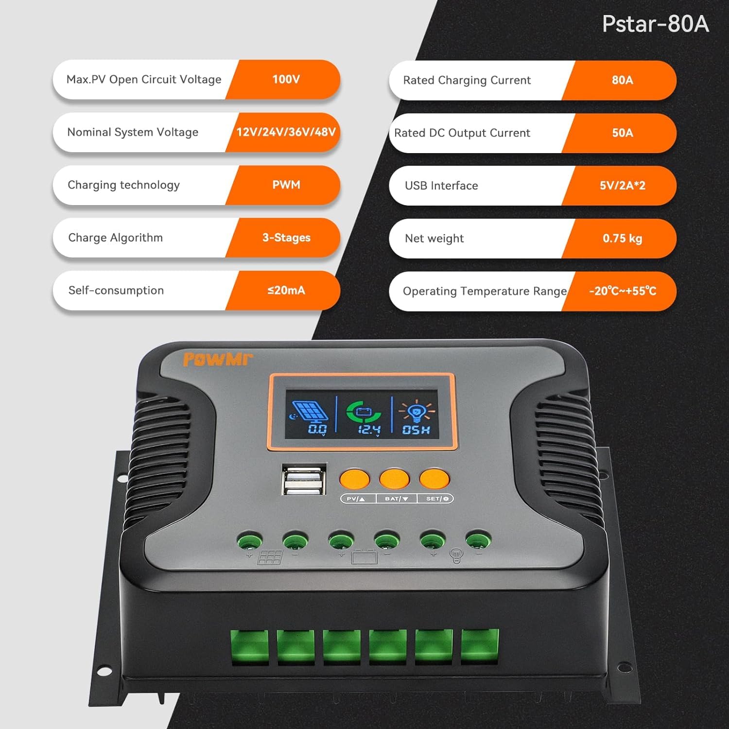 Regolatore Di Carica Solare MPPT 200A 12V/24V/36V/48V, Display LCD Con Doppia USB E Protezione Per Pannelli Solari