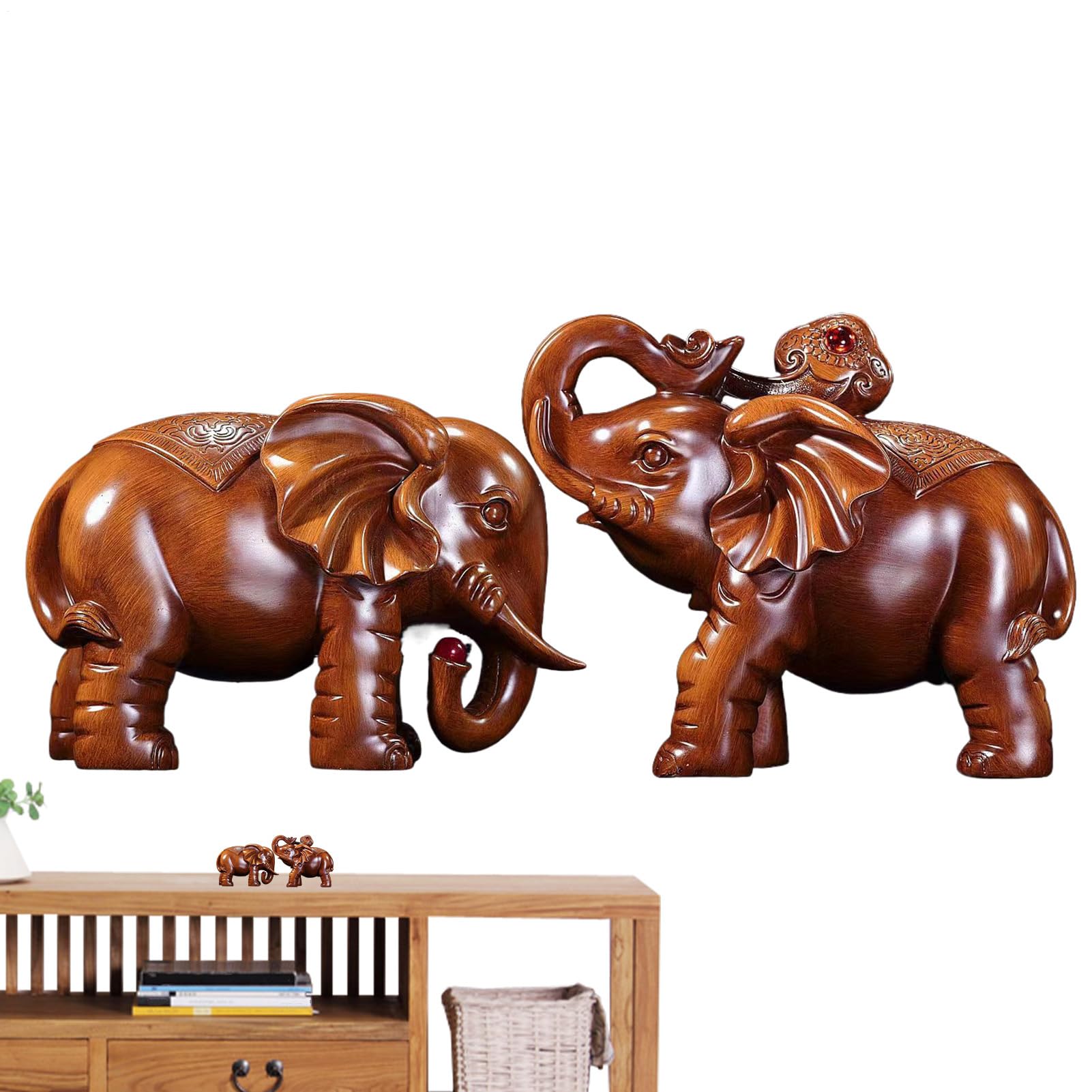 Estatua Elefante De Madera Decoración Rústica Artesanal Para El Hogar