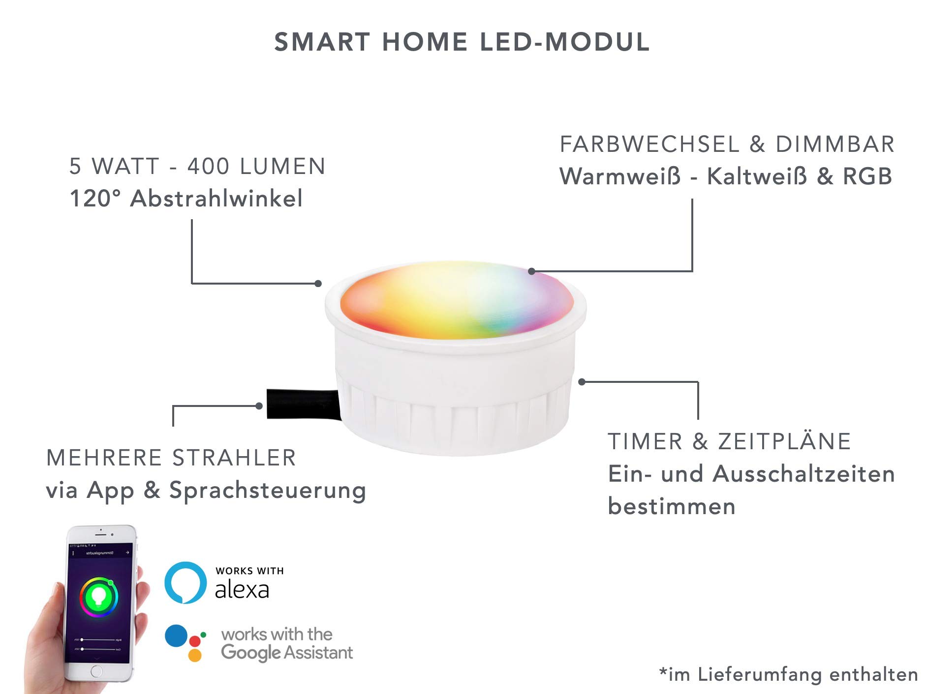 lambado® Smart LED Gartenleuchte mit Erdspieß und RGB Farbwechsel - Alexa & Google Home kompatibel - Schwarze Gartenstrahler wasserfest IP67 inkl. 1,5m Kabel mit Stecker