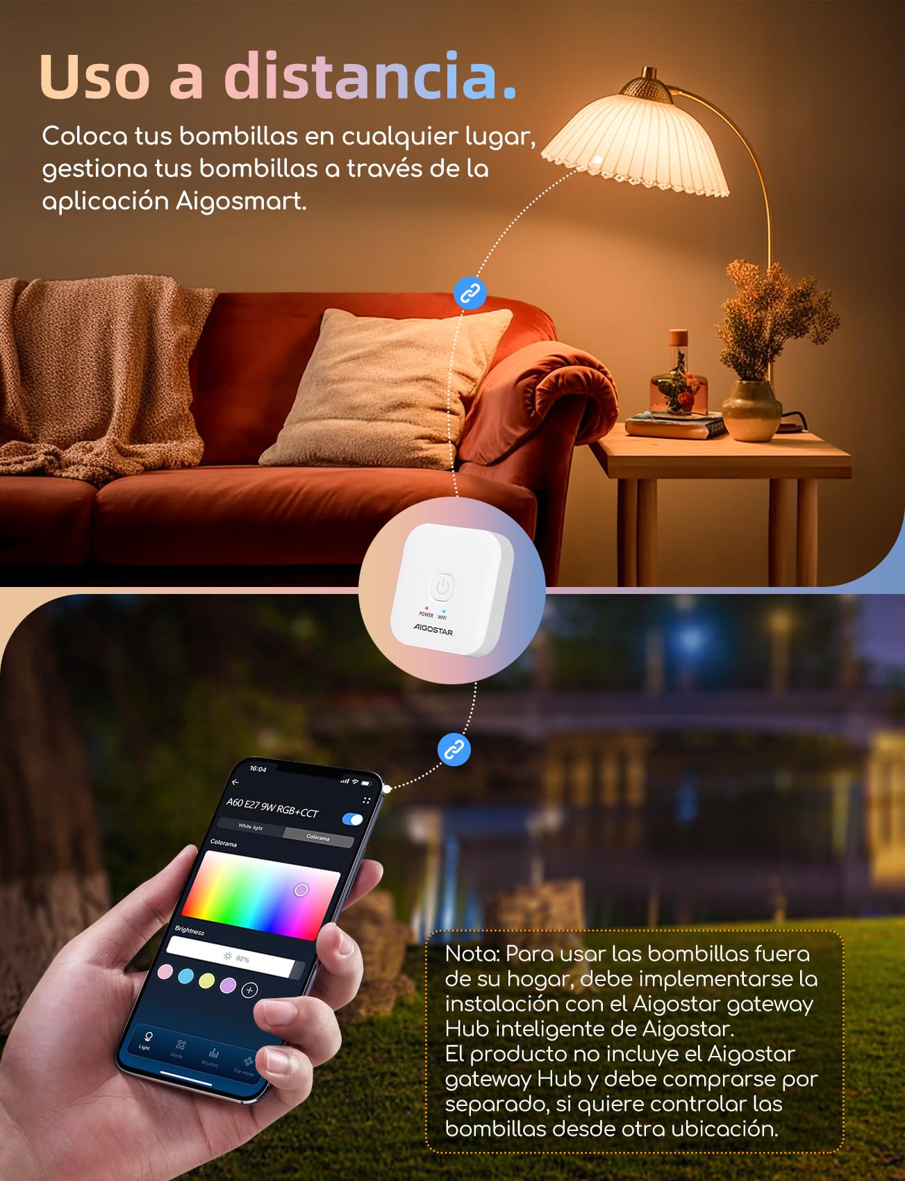 Aigostar Mesh- Bombilla inteligente Bluetooth Mesh, G45. 2700K-6500K y RGB regulable, E14, 6.5W, 555LM. Bombilla LED inteligente compatible con Alexa y Google Home. Incluye mando a distancia. 2Uds