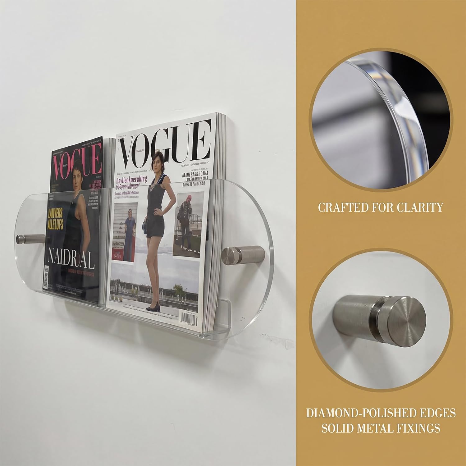 Magazine Holder, 24" Clear Acrylic Wall Mounted Shelf for Waiting Room, Living Room, Office, Home Decor Display (24 Inch - Pack 2)