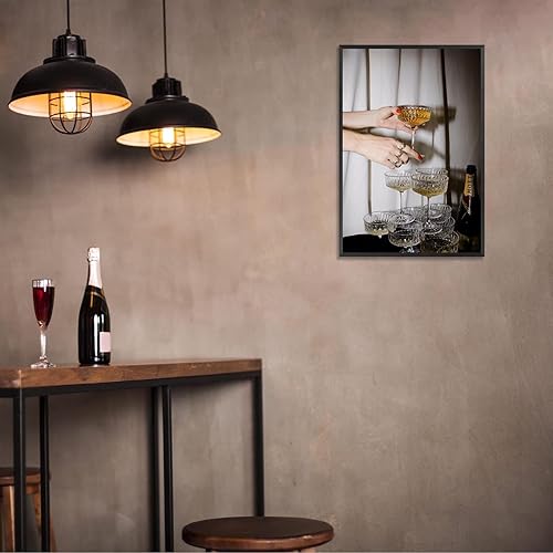 Miniatura 3 de Dcvjiy Divertidas copas de champán coloridas en lienzo, arte para la pared, póster retro de torre de champán, impresiones de carrito de bar,