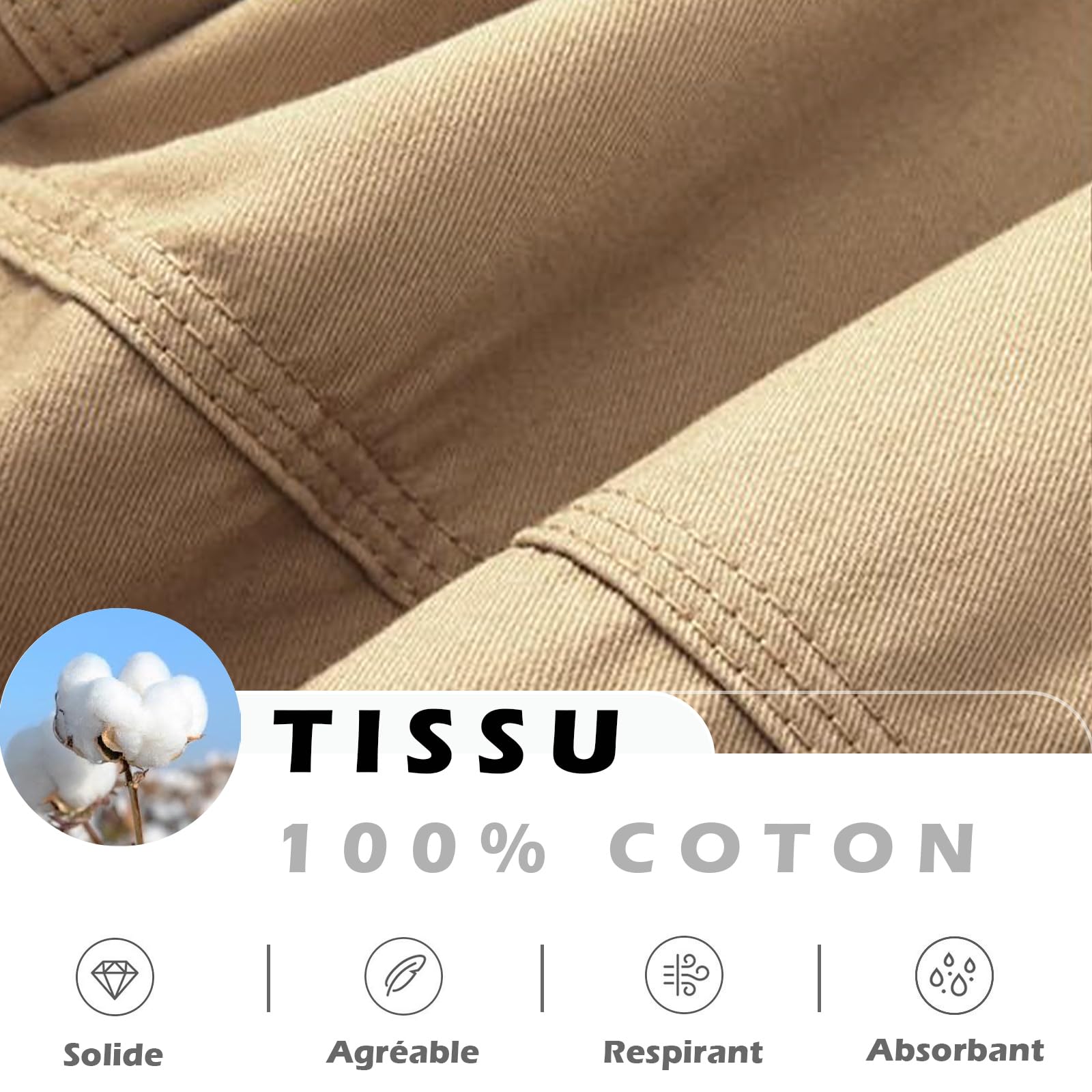 Pantalon Cargo Homme Coton avec 7 Poches Pantalon de Travail Grande Taille Elastique Tube Droit