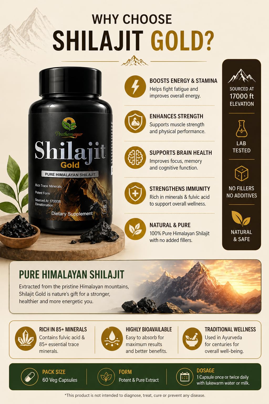 Shilajit Gold Capsules for Men & women | Pure Himalayan Shilajit 500 mg | Ayurvedic Supplement for Stamina, Energy & Vitality | 60 Capsules | Performance Booster – Ayurvedic Capsule — Amazon image 5