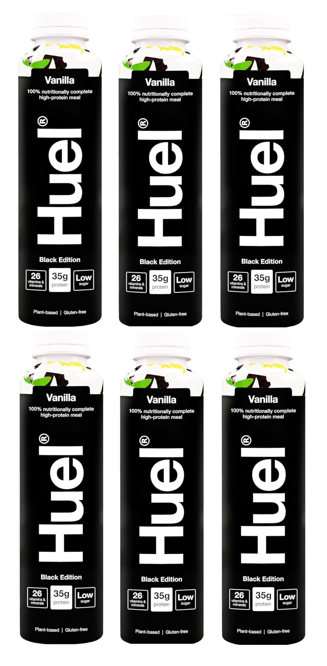 Huel Black Edition – Boisson à haute teneur en protéines, saveur vanille, 35 g de protéines par bouteille, boisson de substitut de repas, nutrition complète, à base de plantes, sans gluten, (6