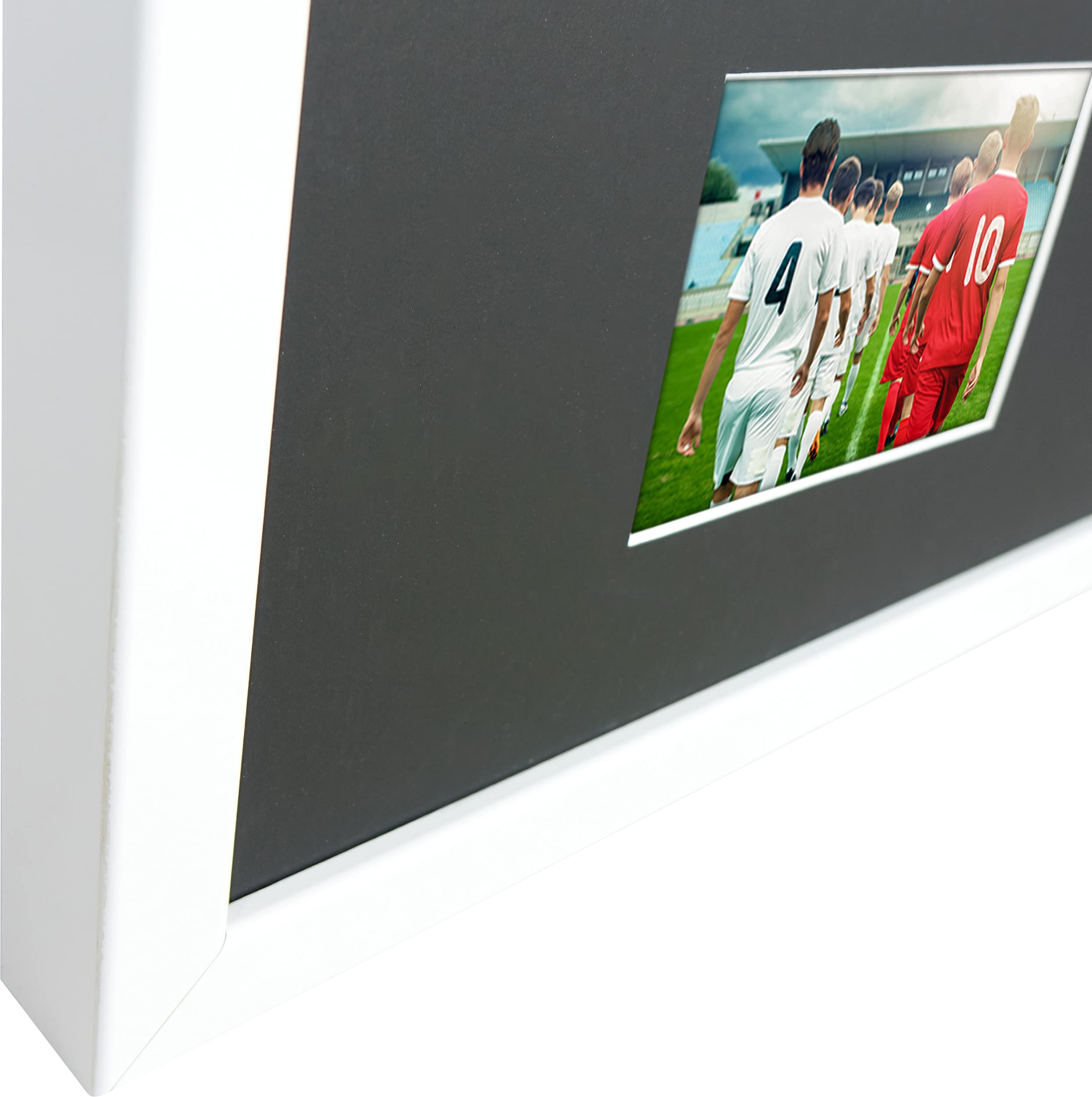 Vivarti DIY Junior 3D montado + doble apertura camisa deportiva marco A1 59,4 x 84 cm – marco blanco brillante, soporte negro, tarjeta trasera negra