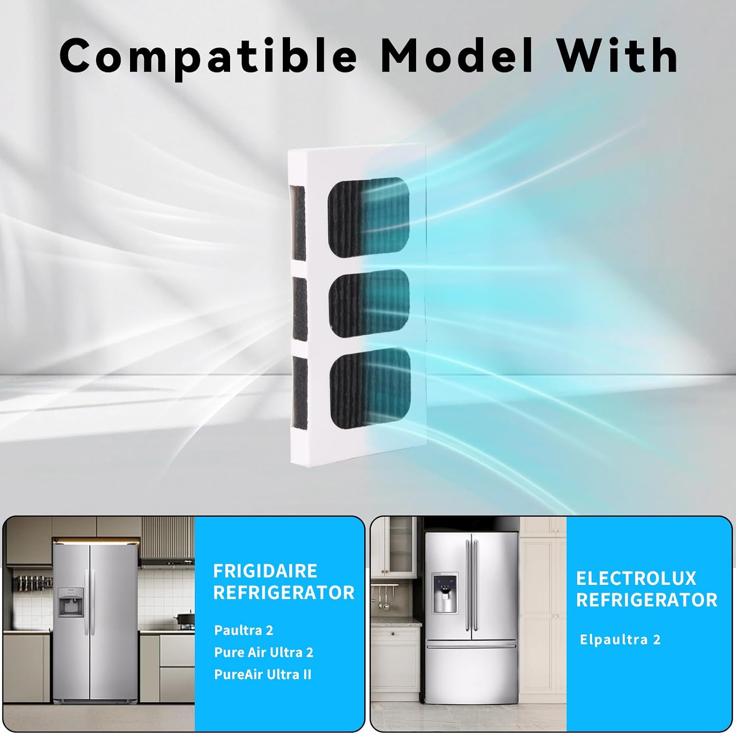 6 Pack Refrigerator Air Filter Replacement, Activated Carbon Strong Adsorption, Compatible with Frigidaire Paultra2, PureAir Ultra 2, Pure Air Ultra II and Electrolux Part Models