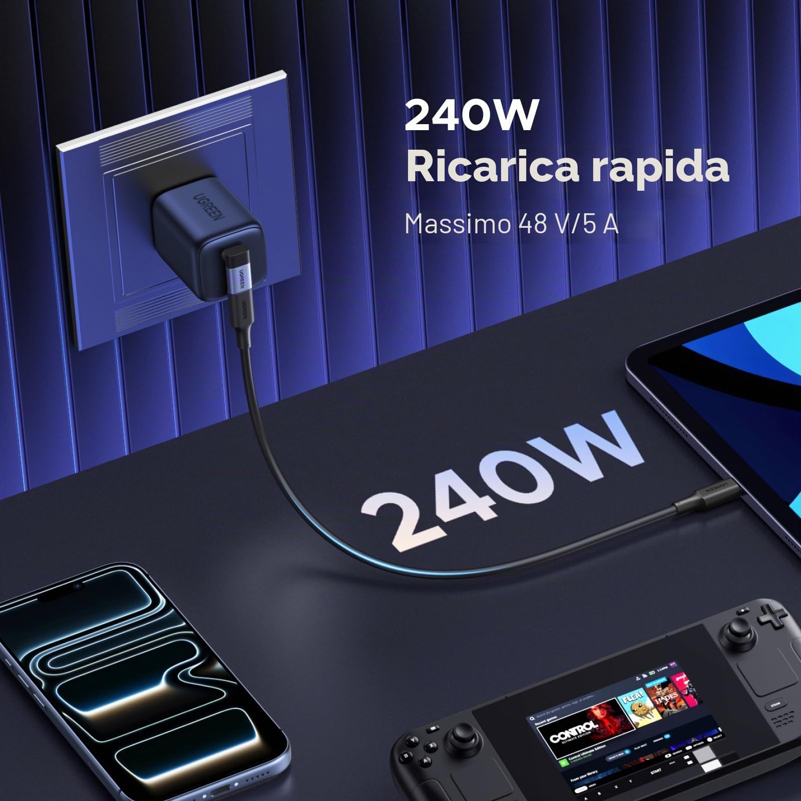 UGREEN Adattatore USB C 40Gbps 3 Pezzi Angolo Retto 90 Gradi 240W Ricarica Rapida 8K 60Hz