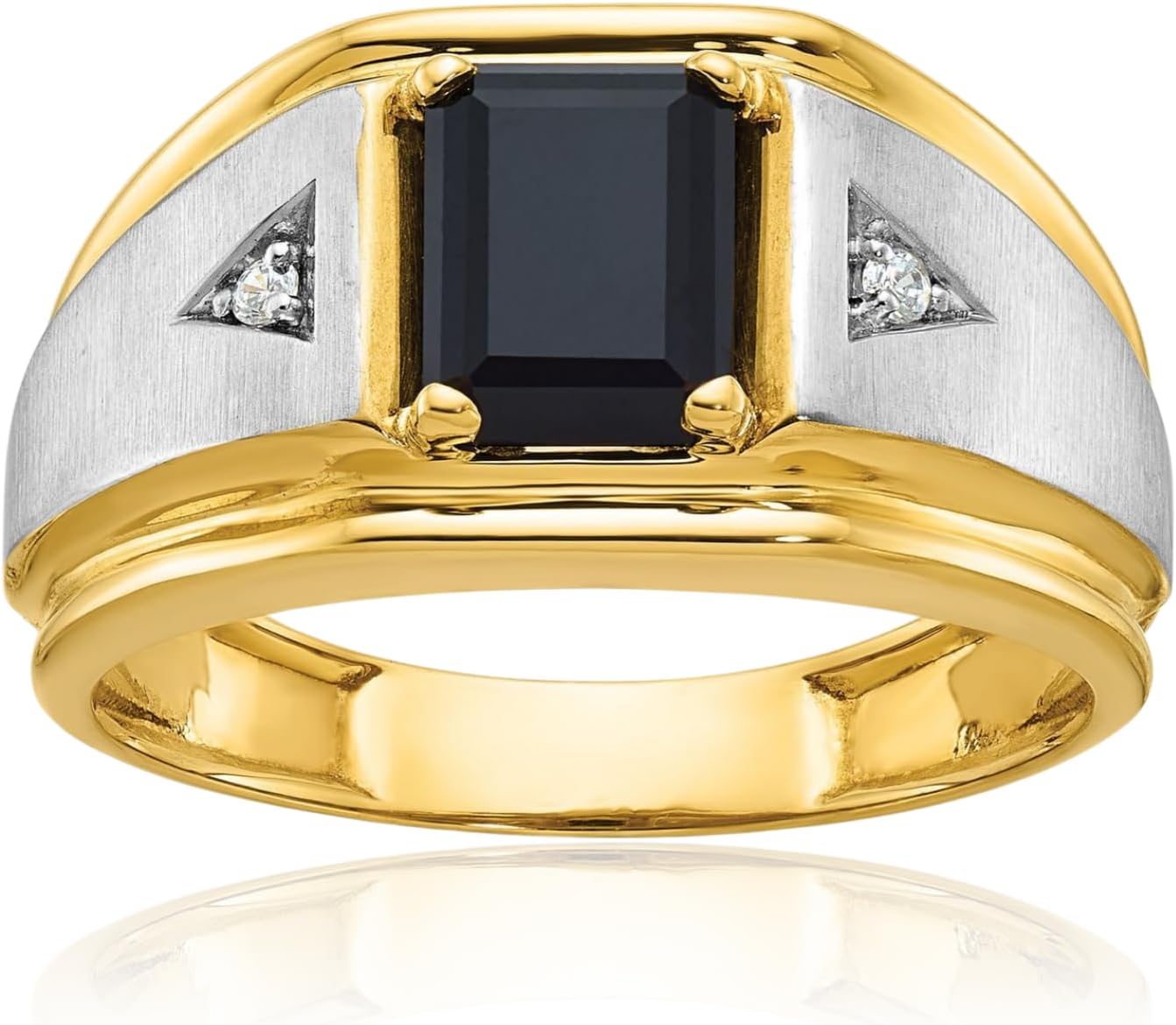 IceCarats 14K Solid Two Tone Gold Black Onyx Diamond Accent Octagon/Statement Fashion Ring Prong Set, Brushed Matte