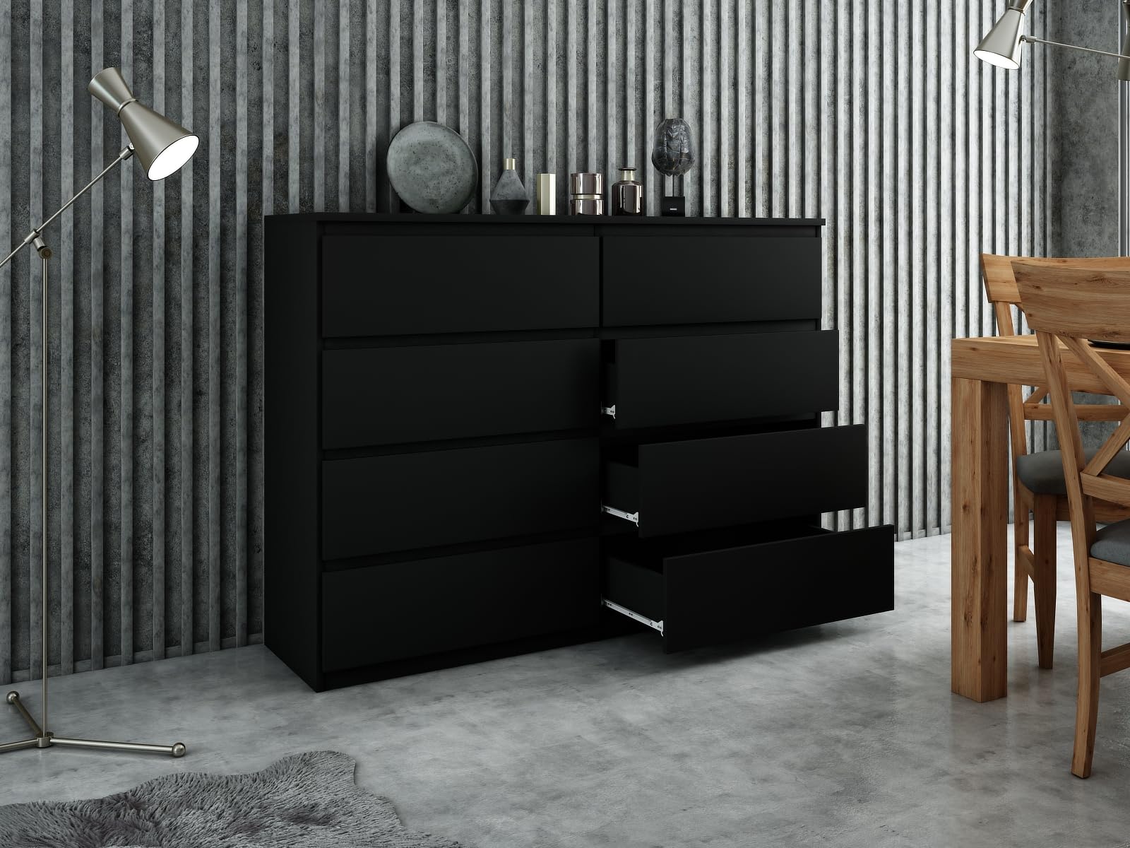 meble masztalerz Cassettiera 100 cm, 8 Cassetti, Nero
