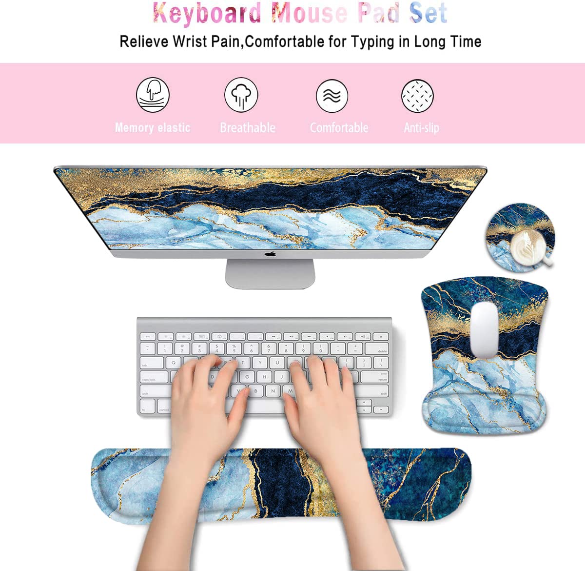 Lateefah Tappetino ergonomico per mouse, supporto per il polso e poggiapolsi per tastiera, poggiapolsi in memory foam, facile digitazione e allevia il dolore al polso, supporto per il polso per