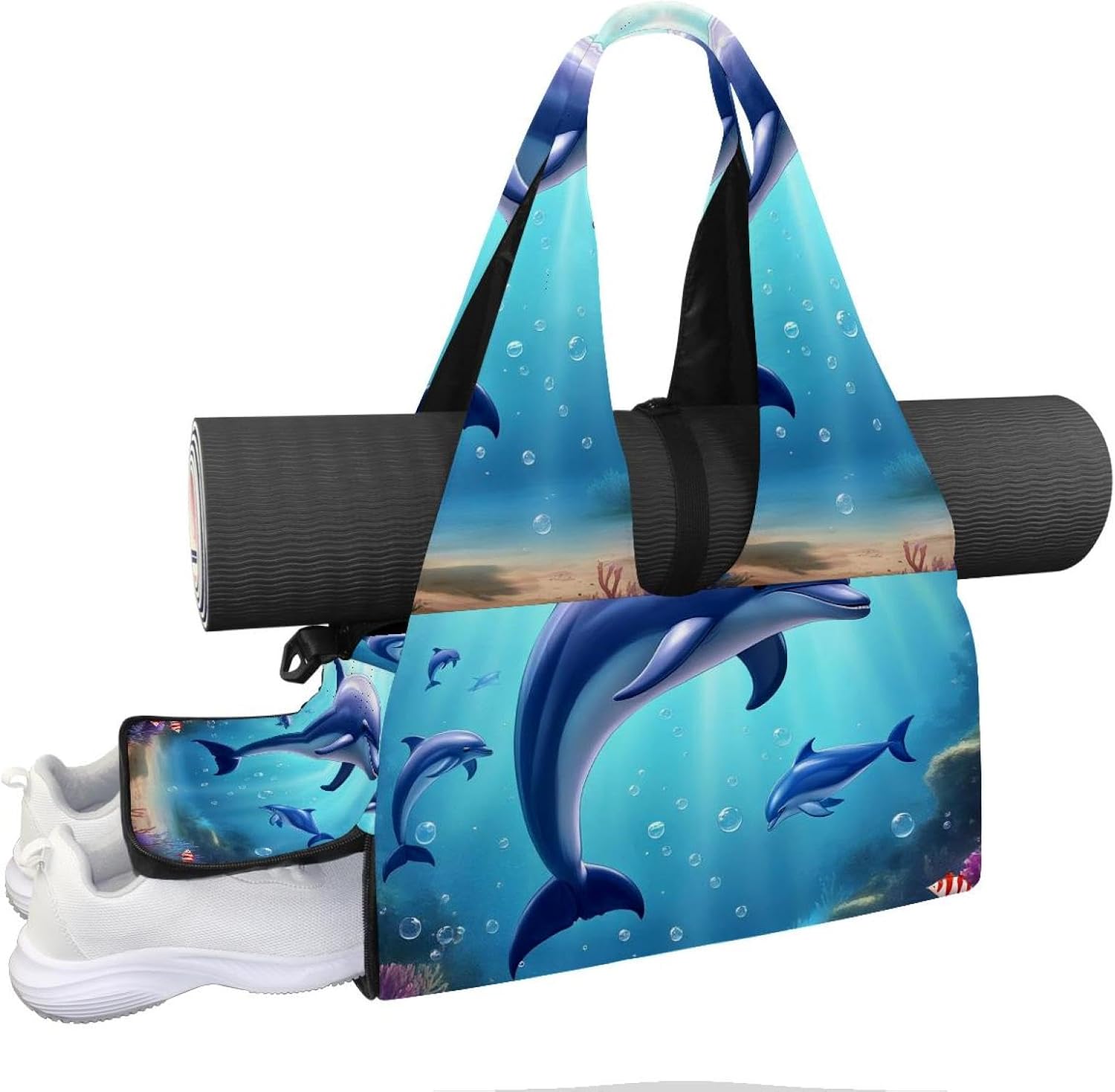 Yoga Mat Bag, Gym Workout Bag with Shoe Compartment, Seashell Starfish Pilates Bag for Women, Quick Access Storage Yoga Tote Bag for Sports Travel Office
