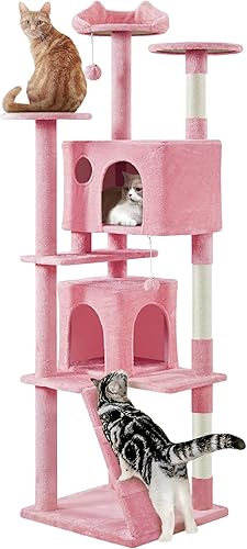 Vista 128 de Yaheetech Árbol para gatos de varios niveles de 70 pulgadas, torre alta para gatos con condominio, postes rascadores y bola colgante para gatos