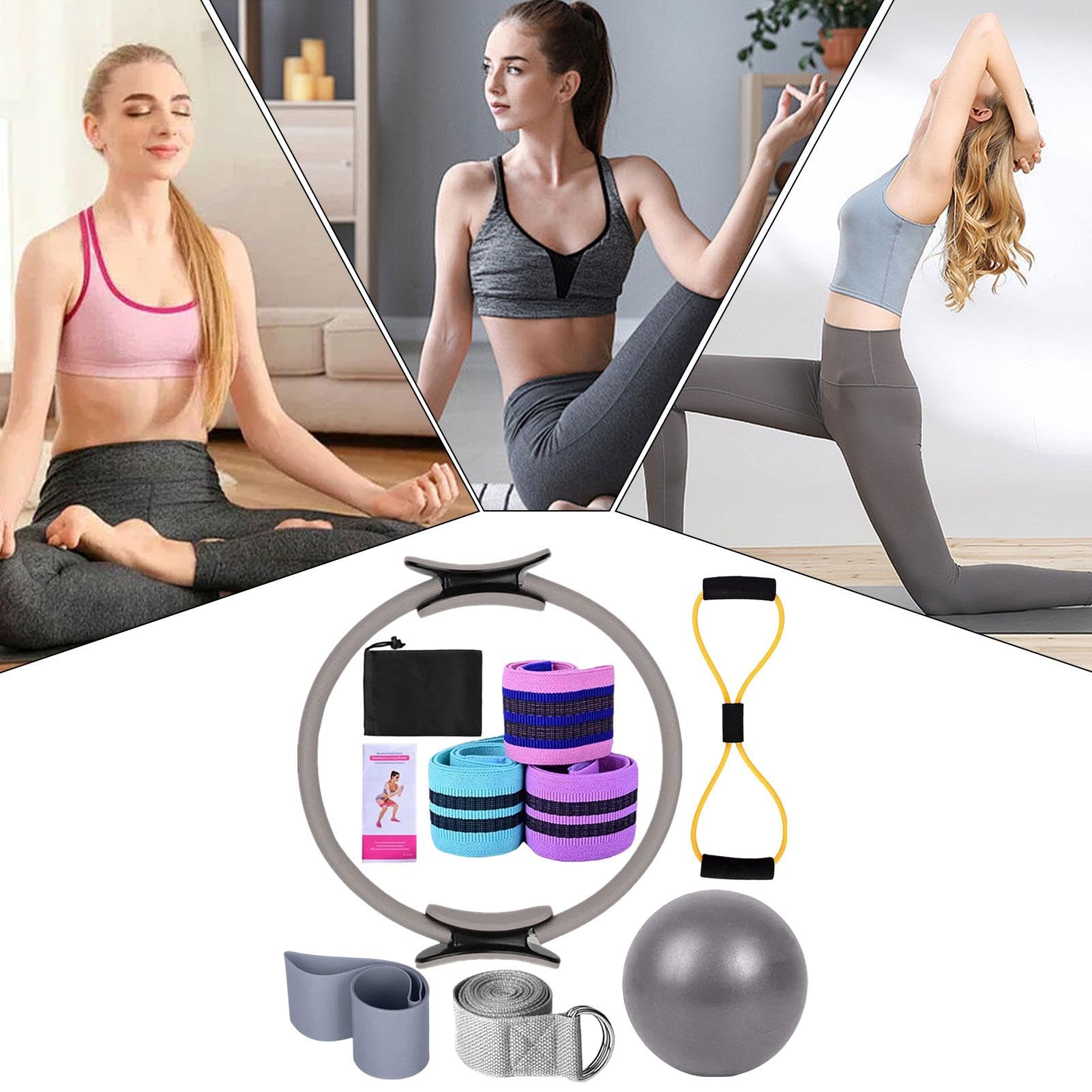 Conjunto de anillos Pilates, conjunto de equipos Pilates - Toning Pilates Ring | Cinturón extensible, accesorios de entrenamiento, equipo de hogar multifuncional para gimnasio, mujeres adultas