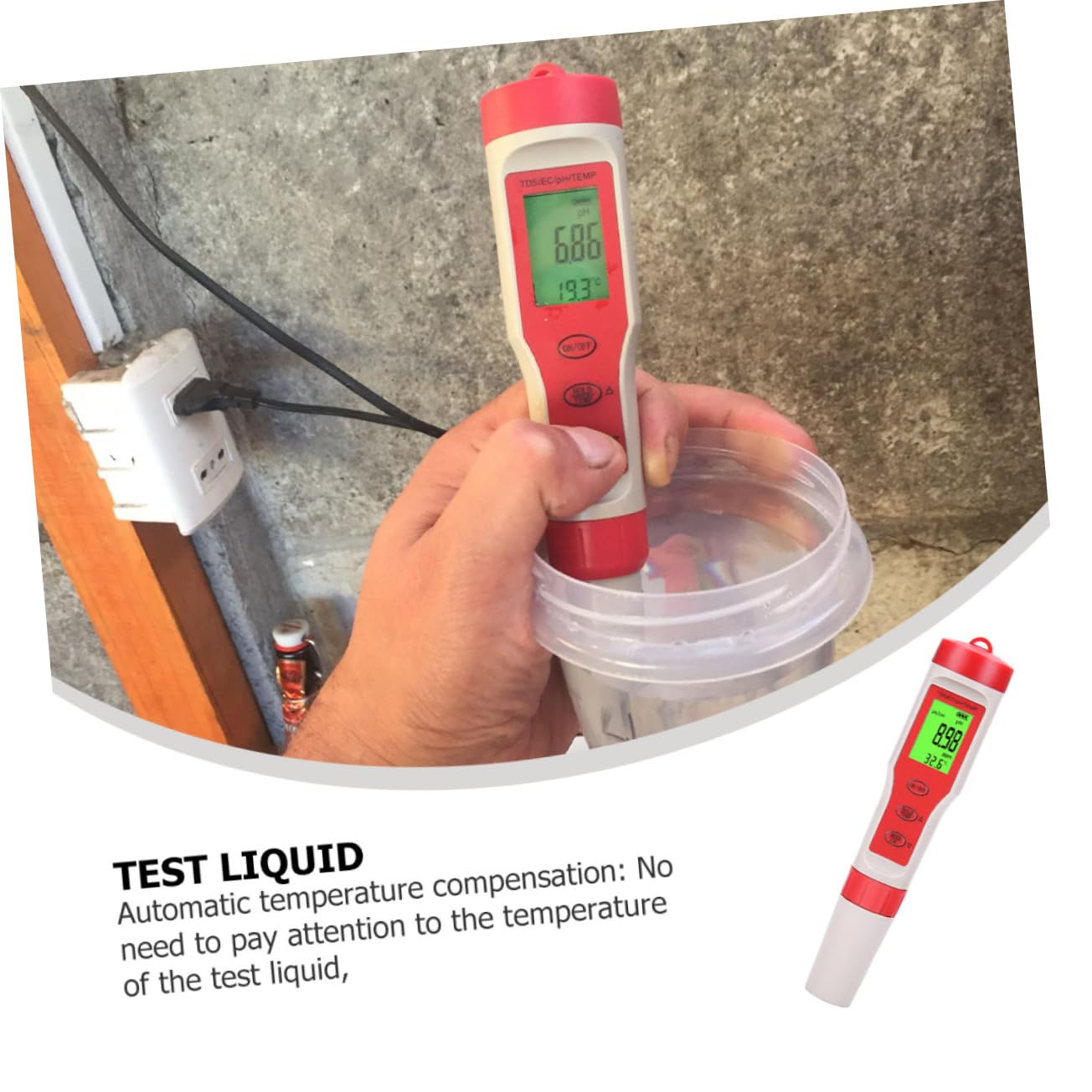 Amosfun Misuratore Digitale Acqua Penna Tester per Ph Ec e Temperatura Sonda Lunga e Display Retroilluminato per Test Rapido e Affidabile