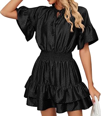 Women's Elastic Waist Mini Dress with Ruffle Lining