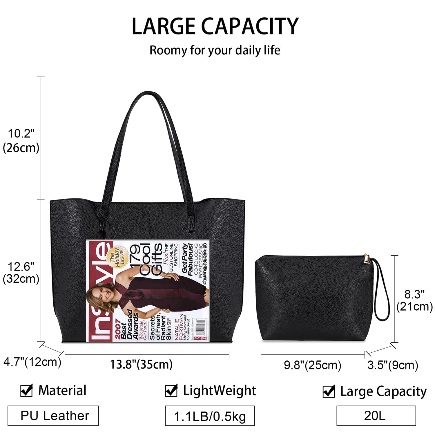 NUBILY Borsa Donna Grande Borsa Tracolla Borse Shopper Donna Borsa Lavoro a Spalla PU Pelle Nappa Firmate Borsetta Donna Tote Grandi 2 Pezzi Set Nera