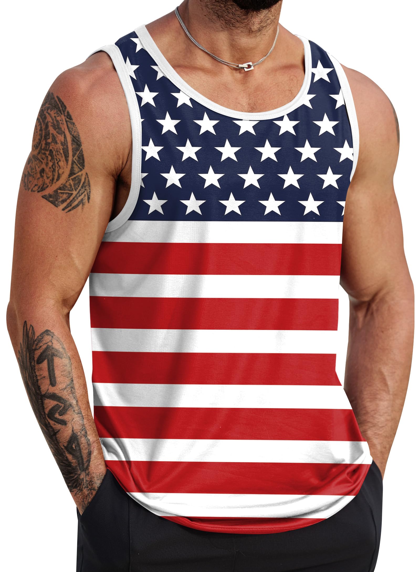 VOGSTART Mens Beach Tank Tops Summer Vacation Graphic Sleeveless Shirts