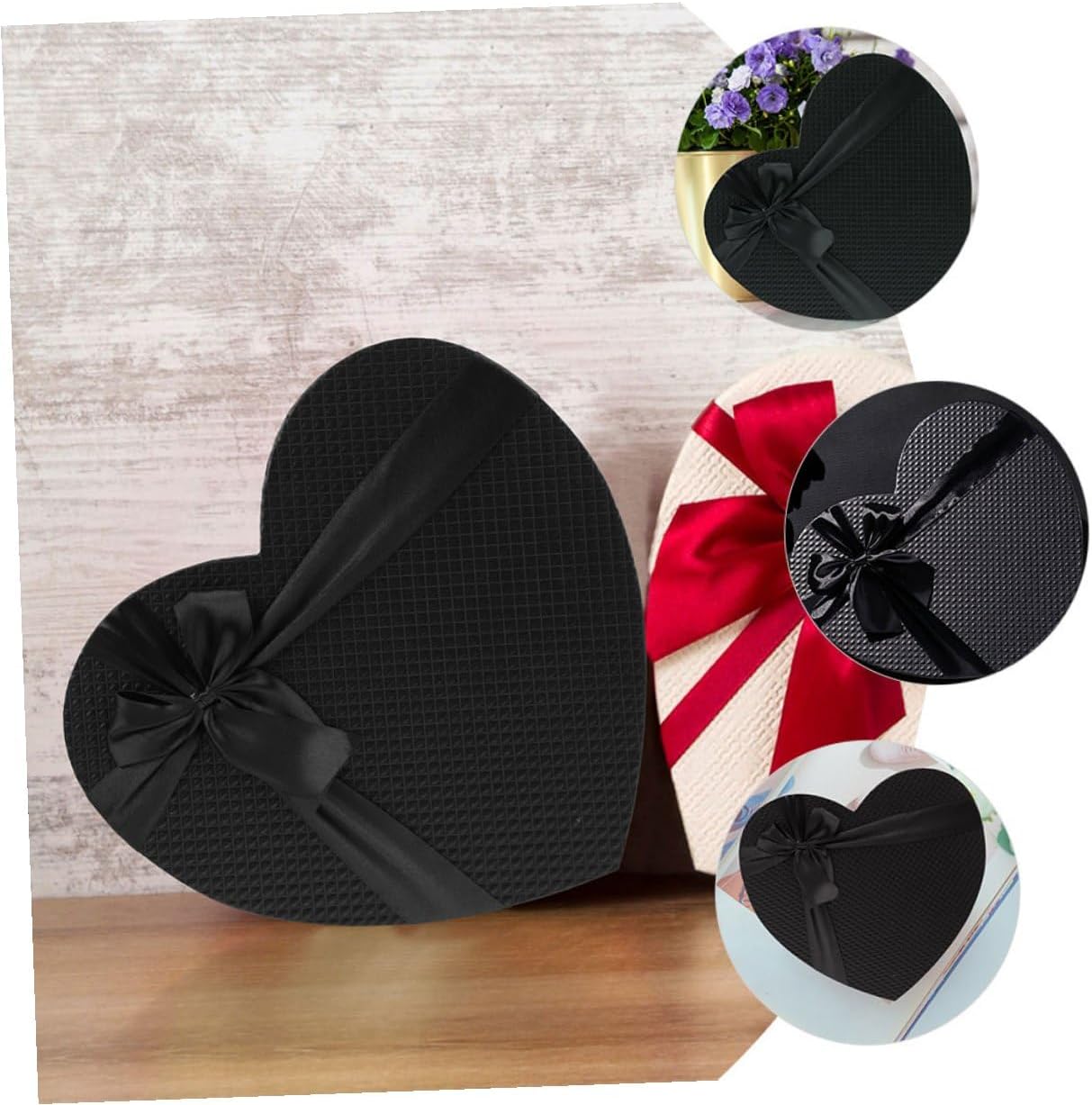 GAROZATION Heart Shaped Black Paper Packaging Boxes with Lid 2pcs Large Valentine’s Day Flower and Chocolate Packing Box for Romantic