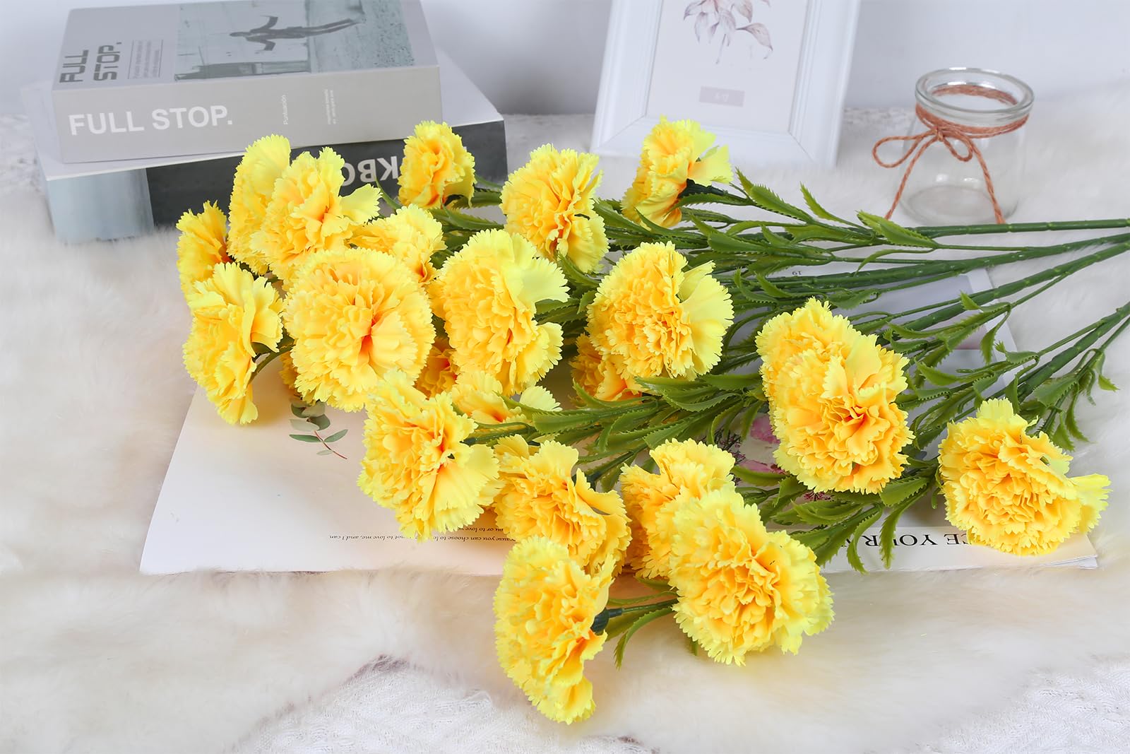 IPOPU Gelbe Nelken, künstliche Blumen, 6 Stück, künstliche Nelken, Seidenblumen, 83,8 cm lange Blumen für hohe Vasen für Hochzeit, Zuhause, Tischdekoration, Blumenarrangement, Gelb