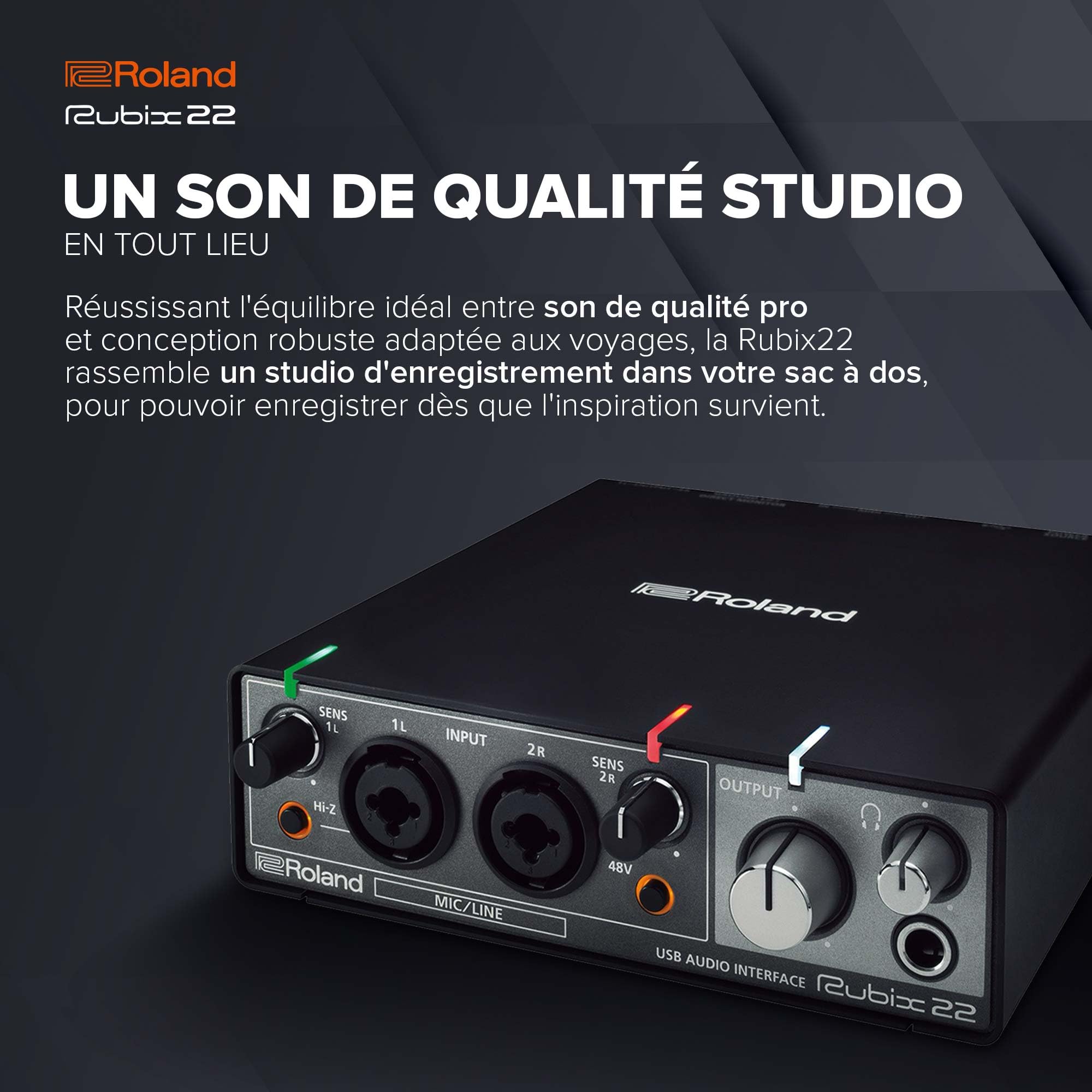 Interface audio USB Roland Rubix22 2 In-2 Out | Son haute résolution | Enregistrement de micros, guitares, claviers et autres | Compacte & robuste | Compatible Mac, PC & iPad
