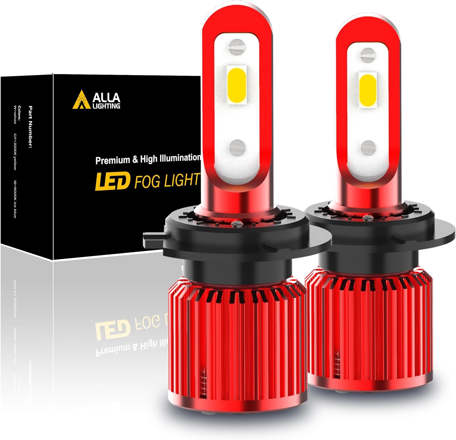 Alla Lighting 5200lm H7 LED Fog Lights or Daytime Running Lights Bulbs, 3000K Amber Yellow Extreme Super Bright 12V LEDs Replacement, AL-R Version