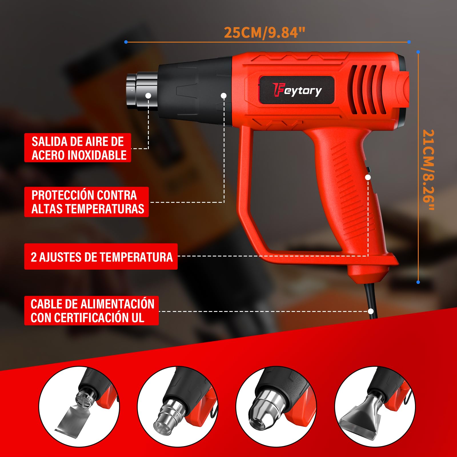 Pistola de Aire Caliente,2000W Decapadora Professional Temperatura Ajustable 60℃- 600℃, Calentamiento Rápido, Protección Contra Sobrecalentamiento para Soldar,Quitar Pintura y Calentar
