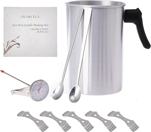 ENCANLIGHT Kit de fabricación de velas de 3 litros para hacer velas con termómetro, olla para verter velas, soporte para mechas con capacidad para