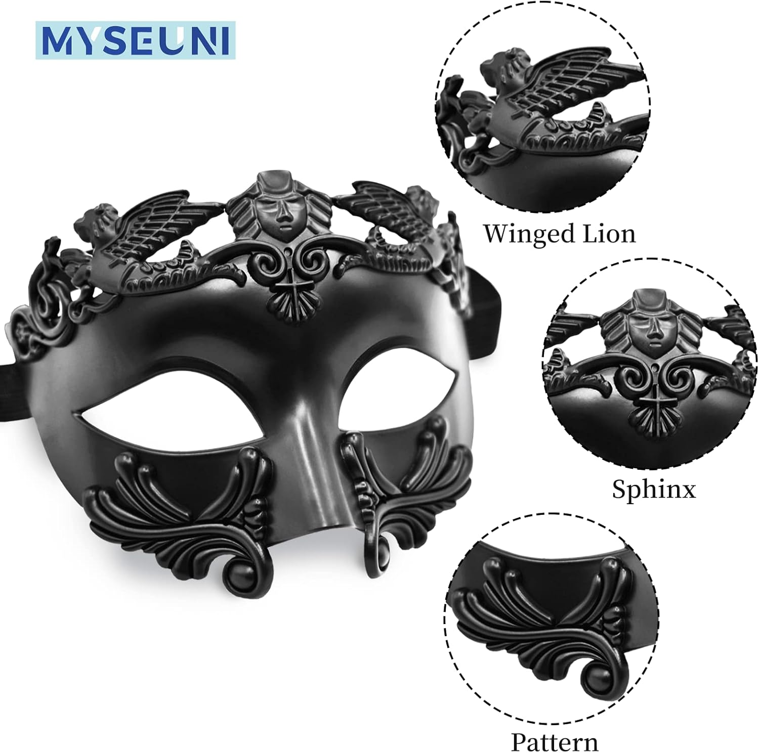Masquerade Mask for Men - Roman Greek Mask - Venetian Half Face Mask for Mascarade Ball Mardi Gras Halloween Party - Image 2