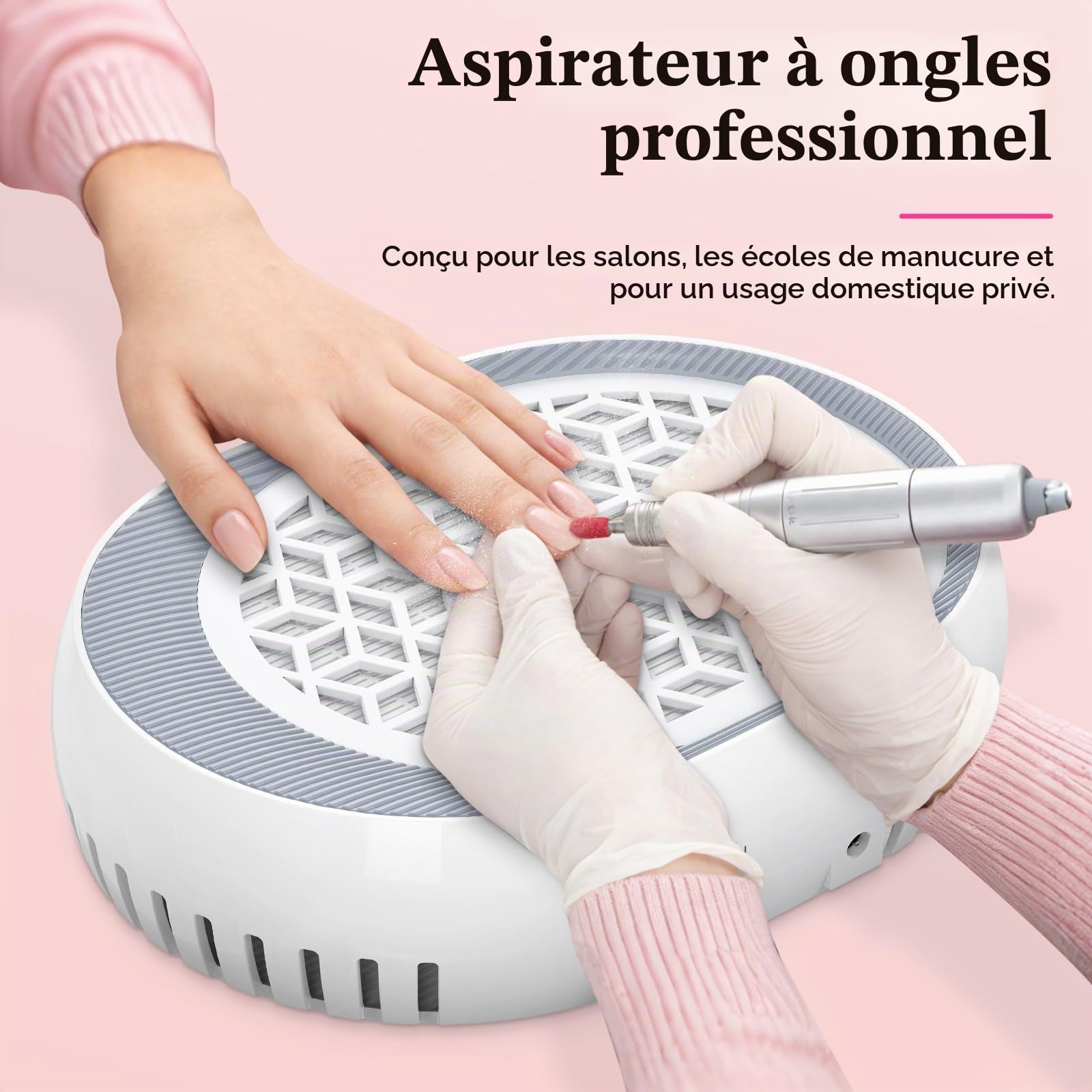 Aspirateur Ongles Professionnelle 4500RPM Aspirateur Manucure Portable Aspirateur Poussière Ongle Aspirateur Table Ongle pour la Manucure au Salon ou à la Maison