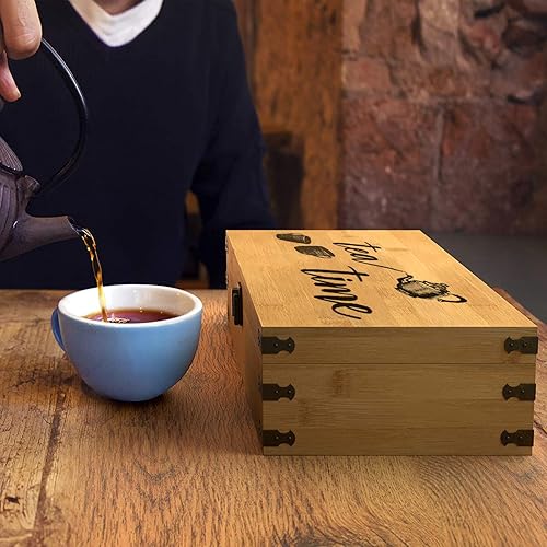 Miniatura 89 de Caja organizadora de té de bambú sin productos químicos, ecológica, grande, alta y ajustable, baúl de almacenamiento de madera natural