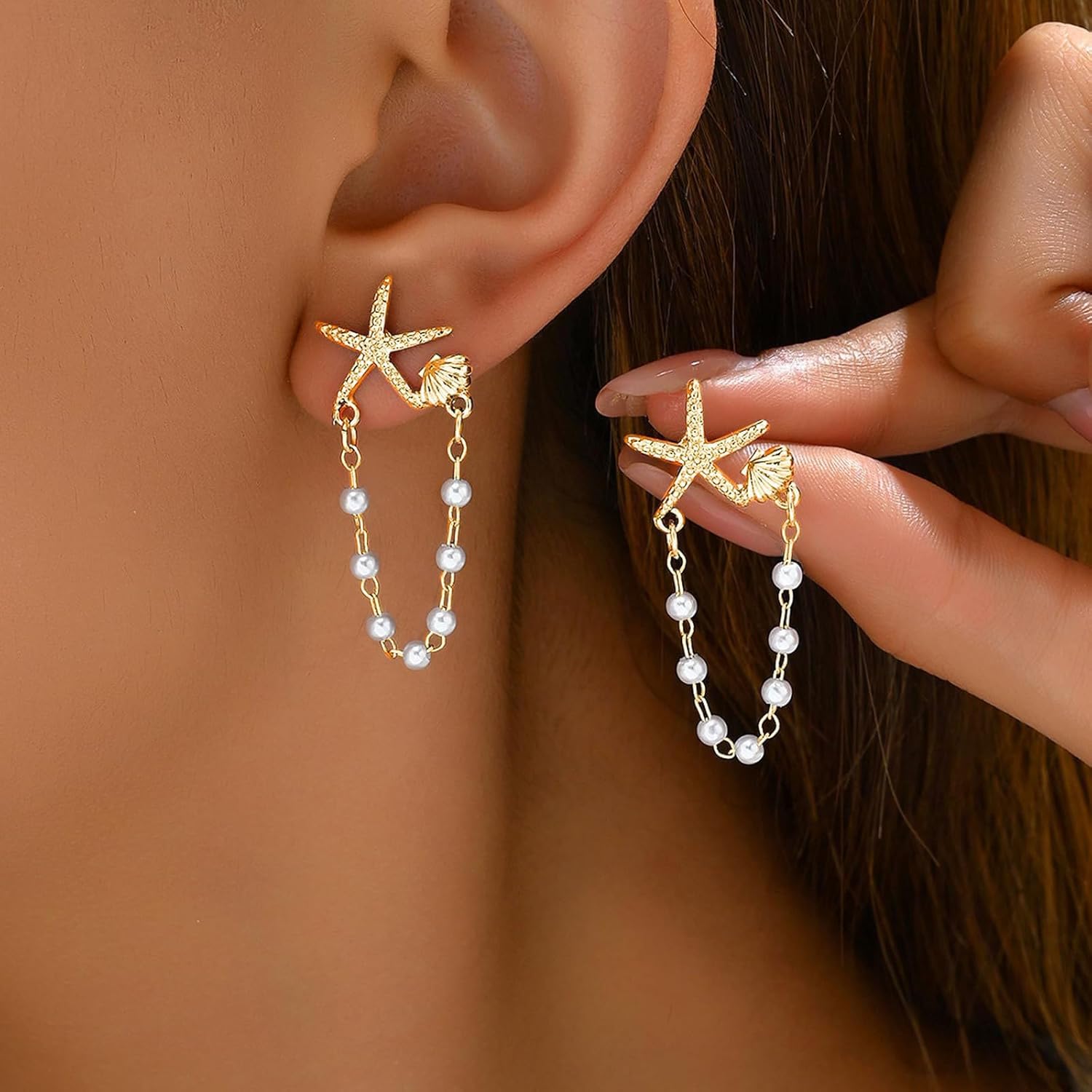 Gold Starfish Earrings for Women, Trendy Sea Shell Earrings, Beach Vacation Jewelry, Summer Outfits Accessories, Perfect Gifts for Women - Image 2