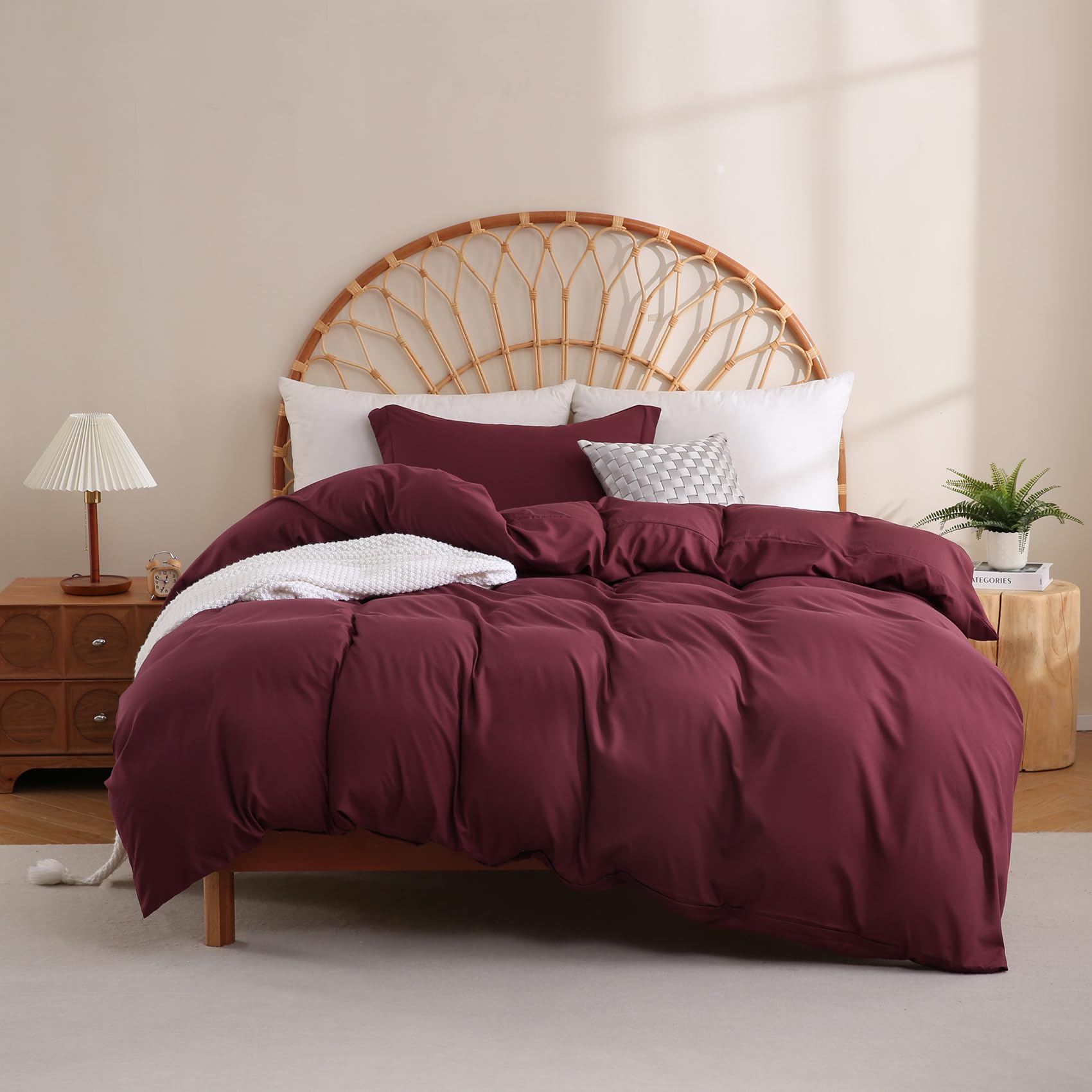 Amazon.com: JSD Burgundy Duvet Cover Set Twin Size, 2 Piece 1 Duvet ...