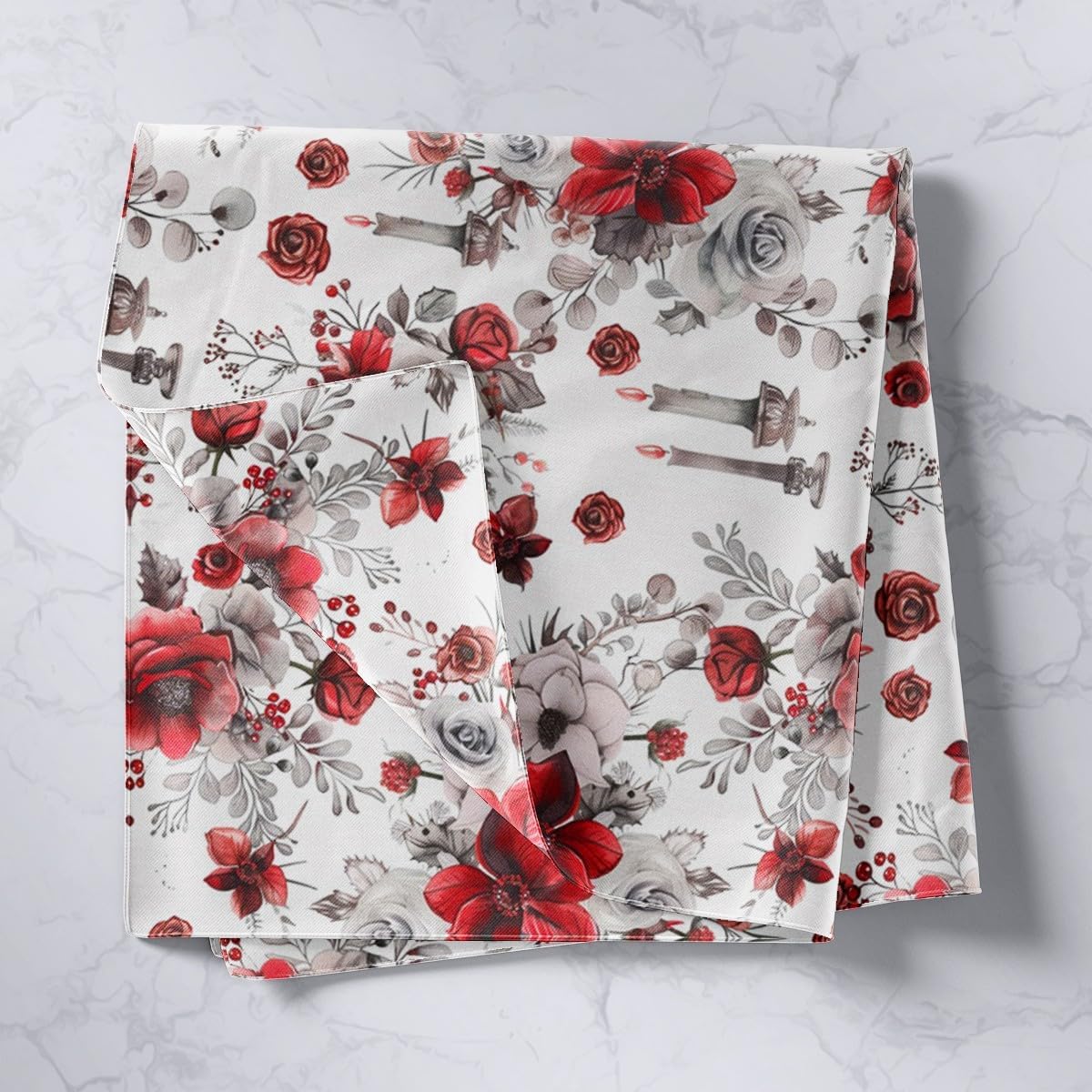 Christmas Poinsettia Tapestry Red Roses Flowers Gray Leaves Trippy Tapestries Art Home Decoration Bedroom Decor Natural Garden Mystic Candle Tapestry Wall Hangings Art（70.9x92.5）