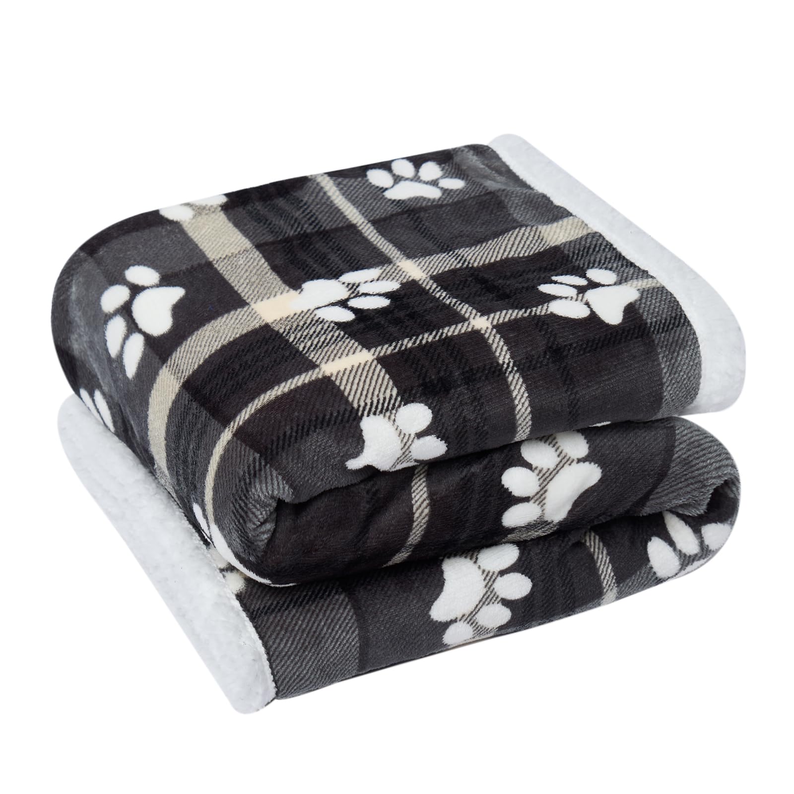 Ohs Grey Dog Blankets Washable Large Paw Print Winsford Tartan Check Sherpa Reverse Pet Blankets For Dogs Cat Kittens Soft Warm Dog Blanket Fleece Throw Protects For Bed And Sofa, - 100 X 120Cm
