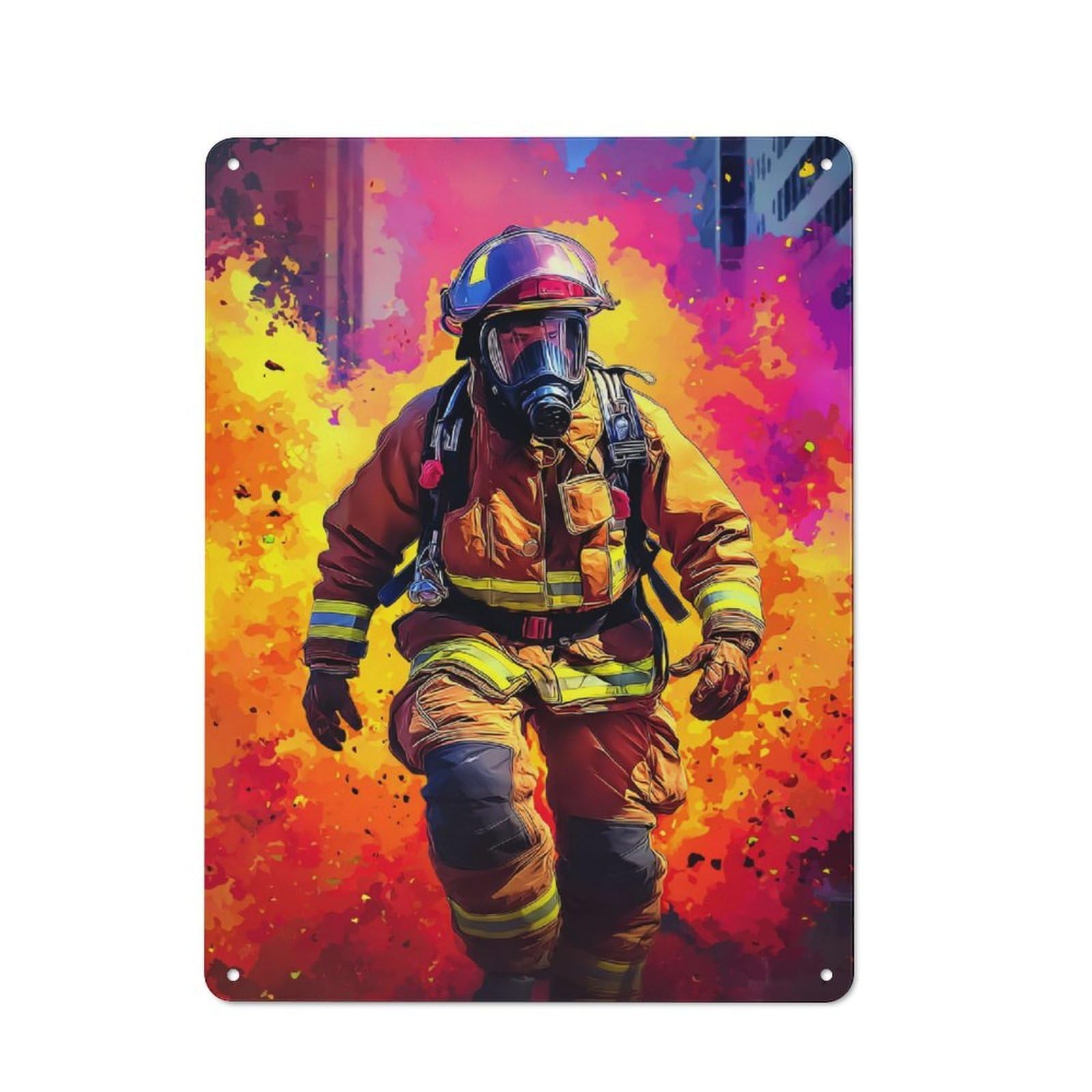 Junmoney Firefighter In Action Retro Metal Sign 40X30cm, Classic Pub Decor For Cafe, Pub, Workshop Or Home Bar, For Casual British Interiors