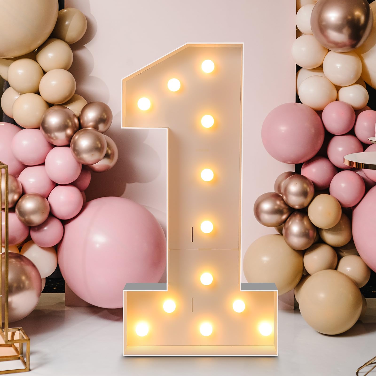 4 ft Lighted Marquee Numbers Giant Mosaic Numbers Frame Set Large White Marquee Number Party Decoration with Light String for Birthday Anniversary Decorative Balloon Frame (Number 1)