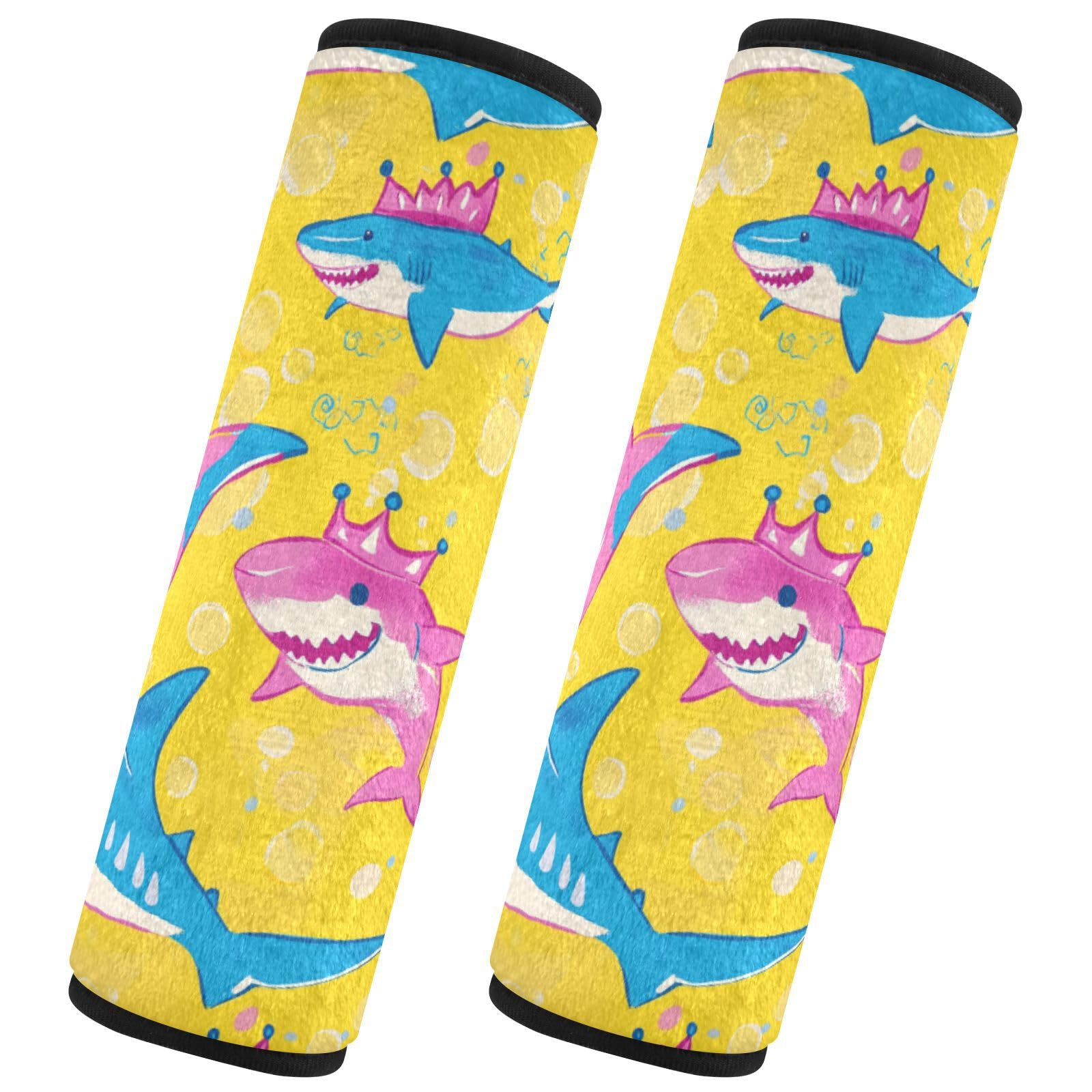 Seat Belt Covers 2 Pack Sharks Wearing Crowns Car Seat Strap Covers Super Soft Blue Colors Car Seat Neck Cover for Boys Girls Adults Babies S