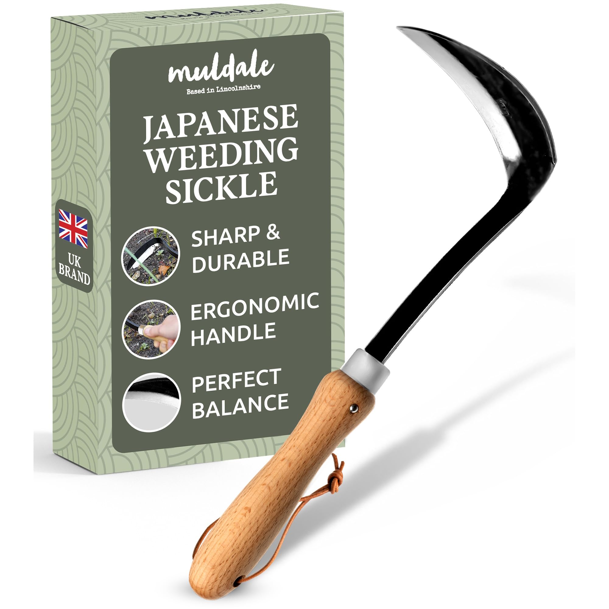 Muldale Japanische Rasierhacke mit ergonomischem Holzgriff, gebogenes Handhackenblatt für manuelles Jäten und Gartenarbeiten